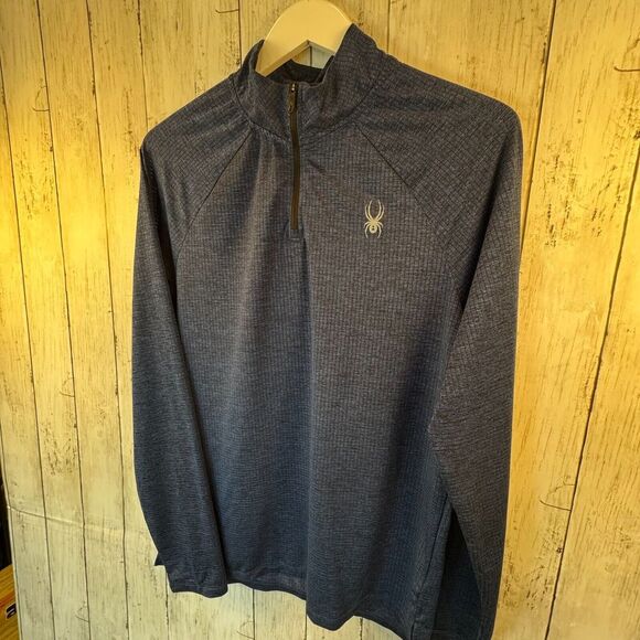 Spyder Active Shirt Men's Medium Blue 1/4 Zip Long Sleeve Pullover Mock Neck - Picture 2 of 7